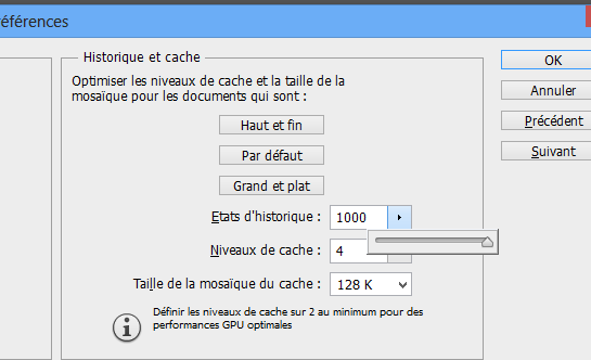 Taille de l'historique Photoshop